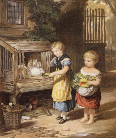 The Children and their Rabbits by English School