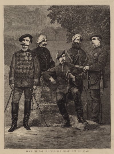 The Civil War in Spain, Don Carlos and his Staff (engraving) by English School
