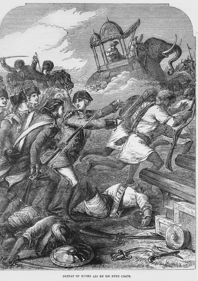 The Defeat of Hyder Ali by Sir Eyre Coote in 1781 (engraving) by English School