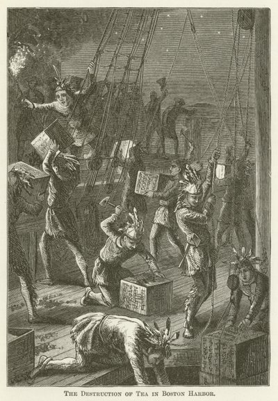 The Destruction of Tea in Boston Harbor by English School