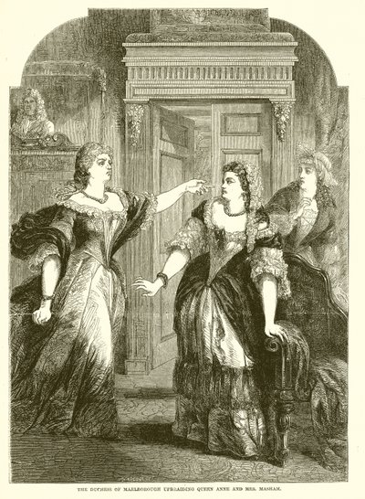 The Duchess of Marlborough upbraiding Queen Anne and Mrs. Masham by English School