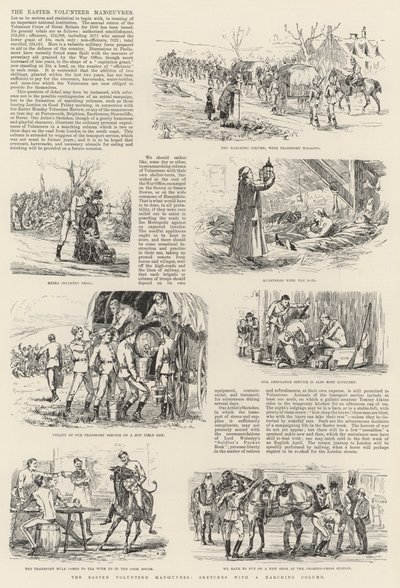 The Easter Volunteer Manoeuvres, Sketches with a Marching Column by English School
