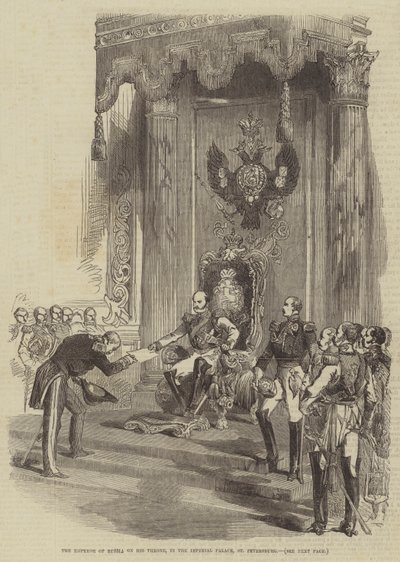 The Emperor of Russia on his Throne, in the Imperial Palace, St Petersburg by English School