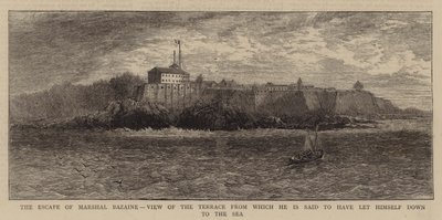 The Escape of Marshal Bazaine, View of the Terrace from which he is said to have let himself down to the Sea (engraving) by English School