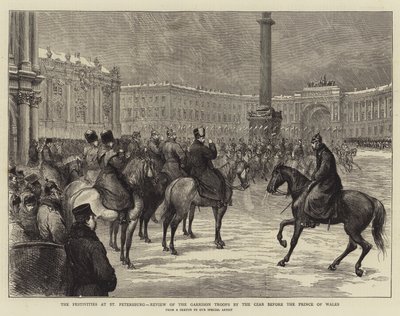 The Festivities at St Petersburg, Review of the Garrison Troops by the Czar before the Prince of Wales by English School