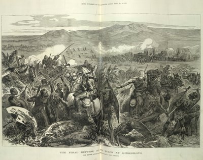 The Final Repulse of the Zulus at Ginghilovo, from sketches provided by Lieutenant-Colonel J. North Crealock. Illustration from 