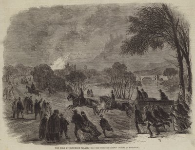 The Fire at Blenheim Palace (engraving) by English School