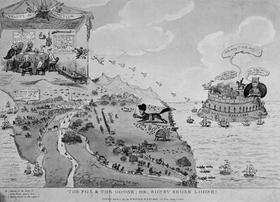 The Fox and the Goose, caricature of Napoleon escaping from Elba, 1815 by English School