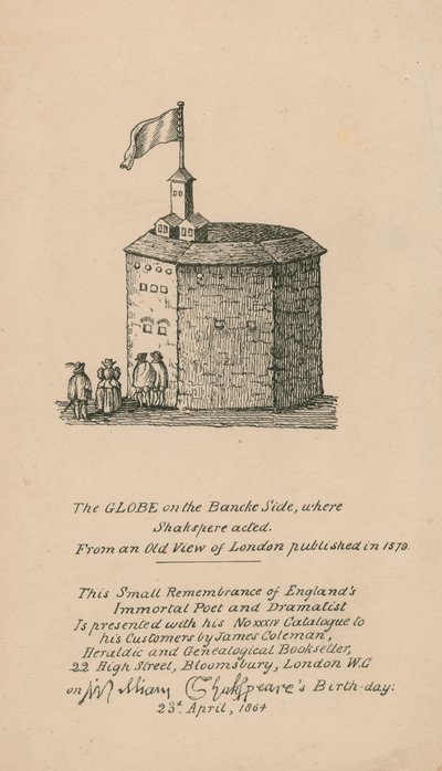 The Globe, Bankside, London, based on an old view of London published in 1579 by English School