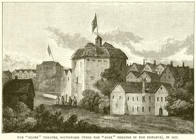 The Globe Theatre, Southwark (With the Rose Theatre in the Distance), in 1613 by English School
