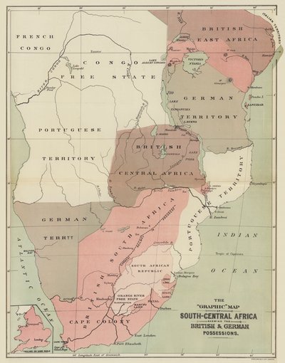 The Graphic Map of South-Central Africa showing the British and German Possessions by English School