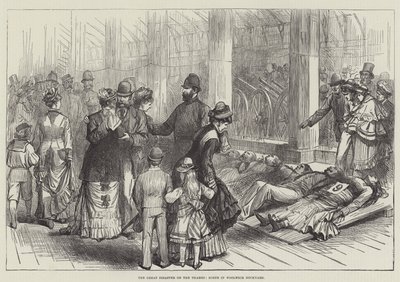 The Great Disaster on the Thames, Scene in Woolwich Dockyard by English School