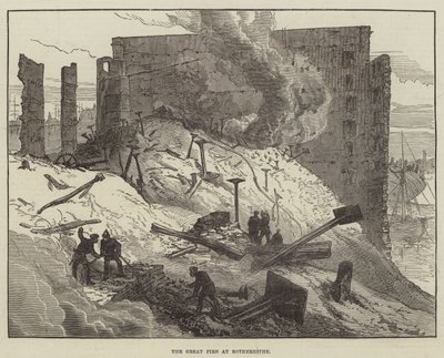 The Great Fire at Rotherhithe by English School