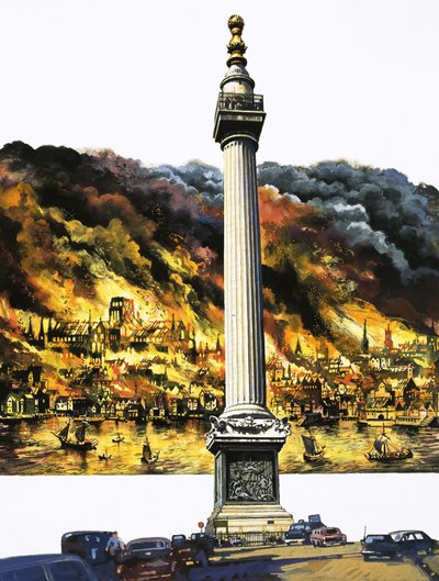 The Great Fire of London and The Monument by English School