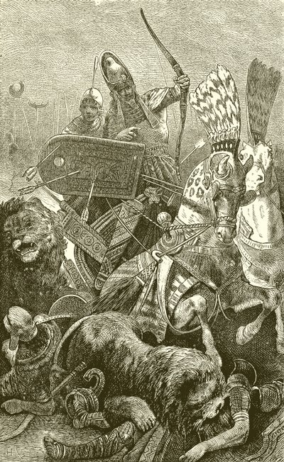 The Great Sesostris (Rameses II) in the Battle of Kadesh by English School