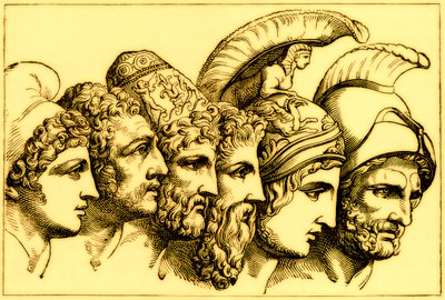 The Heroes of the Trojan War: Paris, Diomedes, Odysseus, Nestor, Achilles, Agamemnon by English School