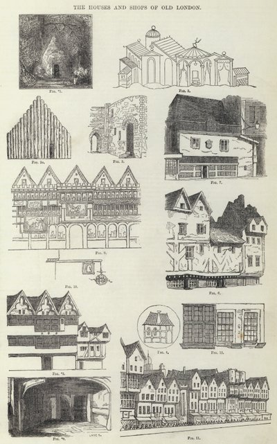The Houses and Shops of Old London (engraving) by English School