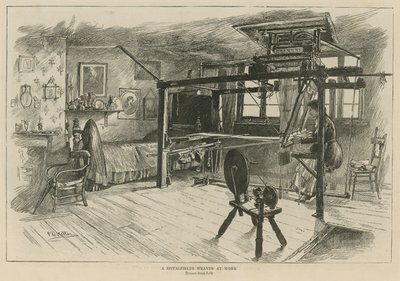 The Huguenots in England: A Spitalfields weaver at work by English School