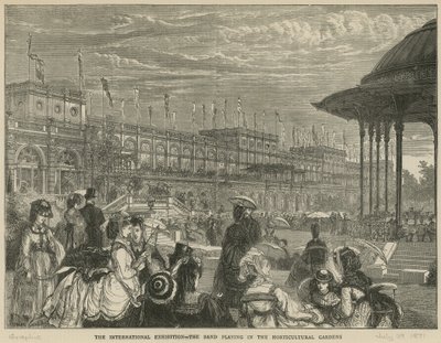 The International Exhibition: The Band Playing in the Horticultural Gardens by English School