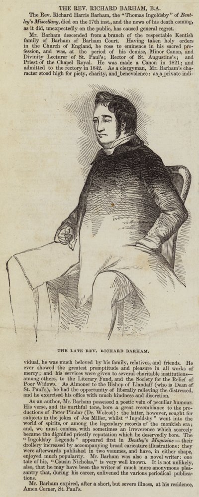 The Late Reverend Richard Barham by English School