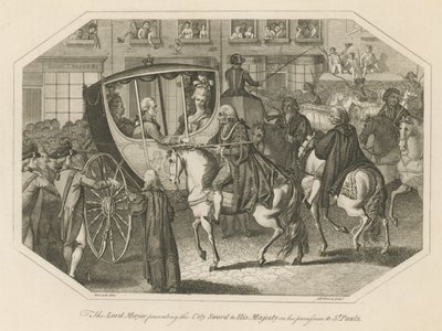 The Lord Mayor presenting the City Sword to His Majesty on his procession to St Paul