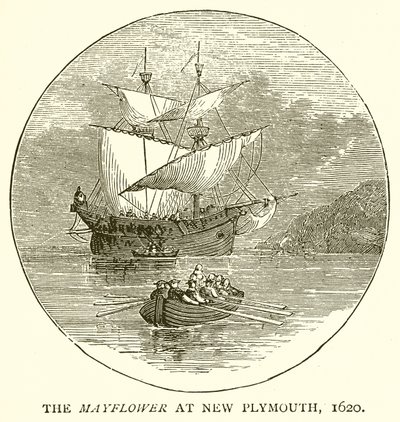 The Mayflower at New Plymouth, 1620 by English School