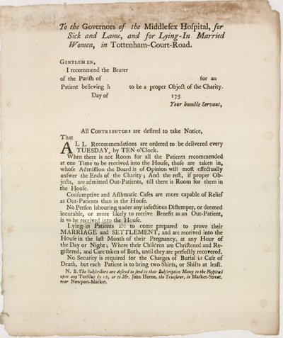 The Middlesex Hospital, near Oxford Street. Recommendation Letter by English School