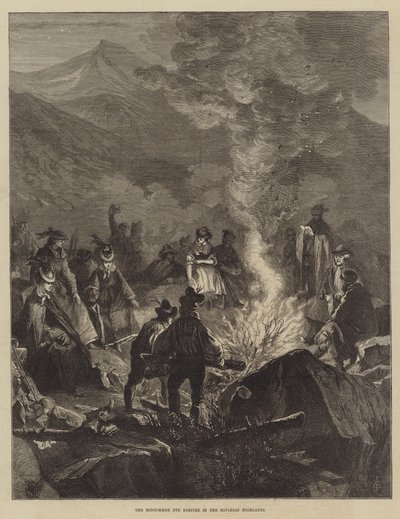 The Midsummer Eve Bonfire in the Bavarian Highlands by English School
