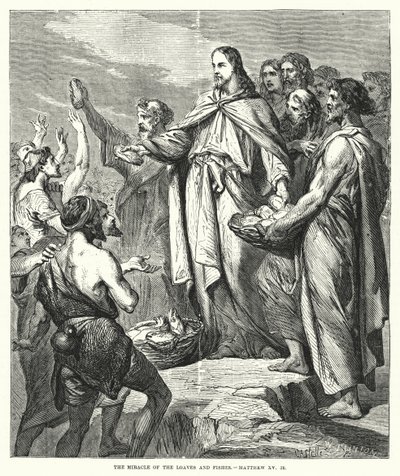 The Miracle of the Loaves and Fishes, Matthew XV, 36 by English School