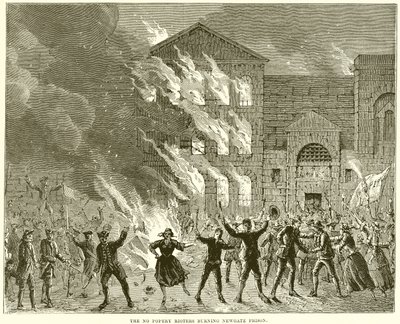 The No Popery Rioters burning Newgate Prison by English School