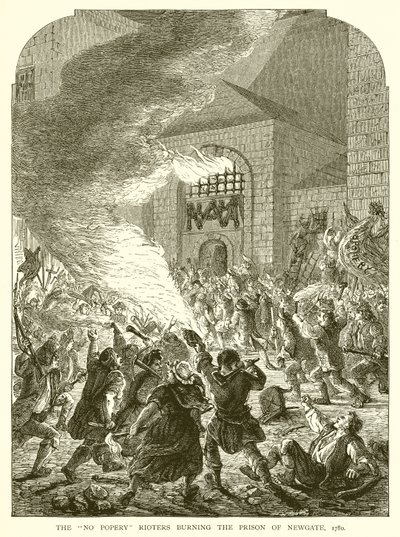 The No Popery Rioters burning the Prison of Newgate, 1780 by English School