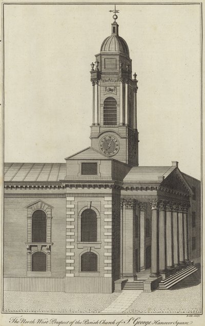 The North West Prospect of the Parish Church of St George, Hanover Square, London by English School