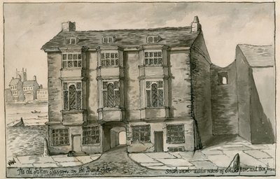 The Old Falcon Tavern on the Bankside, as it appeared in the year 1805 by English School