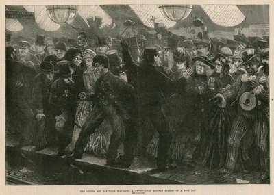 The Oxford and Cambridge boat-race: A metropolitan railway station on a race day by English School