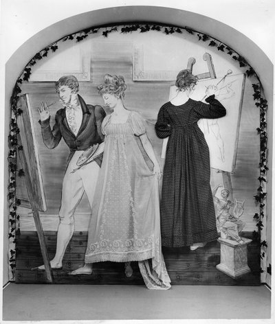 The Painting Lesson, Part of a Display at the Fashion Museum Featuring Two Day Dresses, Early 19th Century by English School