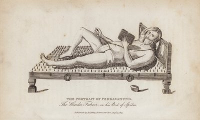 The Portrait of Perkasanund, the Hindu Fakeer, on his Bed of Spikes by English School
