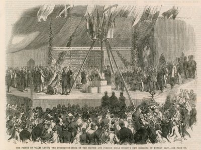 The Prince of Wales laying the foundation stone of the British and Foreign Bible Society