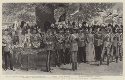 The Prince of Wales presenting the Jubilee Commemoration Medals to the Indian and Colonial Troops at Buckingham Palace by English School
