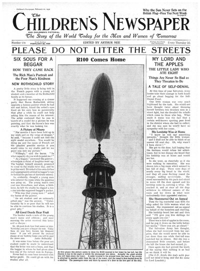 The R100 Airship Comes Home, front page of 