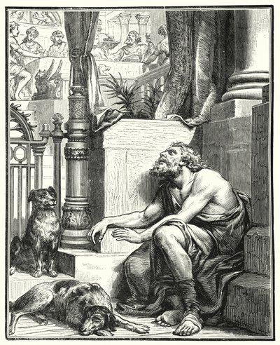 The Rich Man and Lazarus (engraving) by English School