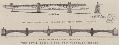 The Rival Designs for New Vauxhall Bridge by English School