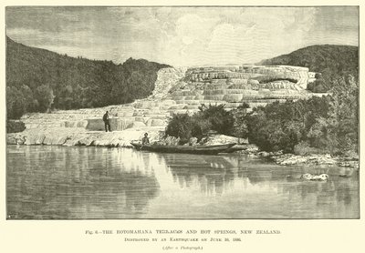 The Rotomahana terraces and hot springs, New Zealand, destroyed by an earthquake on 10 June 1886 by English School