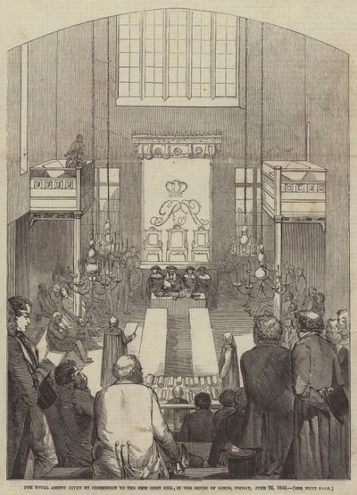 The Royal Assent given by Commission to the New Corn Bill, in the House of Lords, Friday, 26 June 1846 by English School