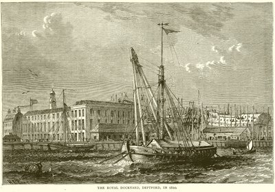 The Royal Dockyard, Deptford, in 1810 by English School