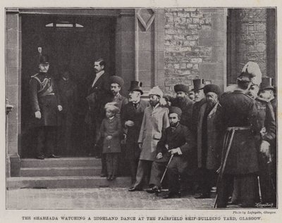 The Shahzada watching a Highland Dance at the Fairfield Ship-Building Yard, Glasgow by English School