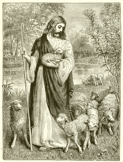 The Shepherd and the Lambs by English School