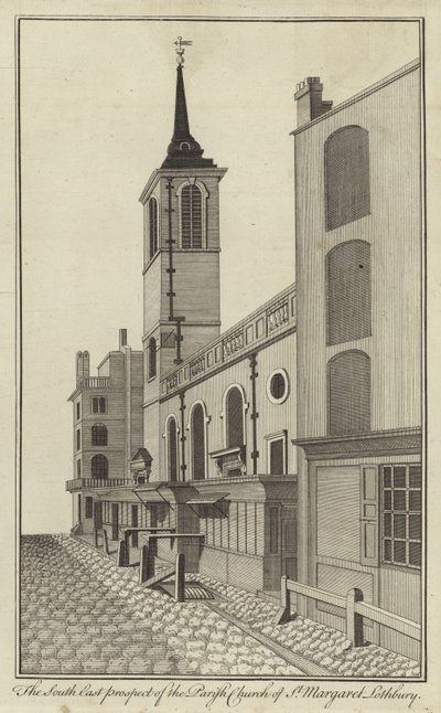 The South East Prospect of the Parish Church of St Margaret Lothbury, London by English School