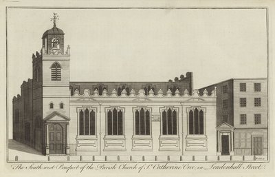 The South West Prospect of the Parish Church of St Catherine Cree in Leadenhall Street, London by English School