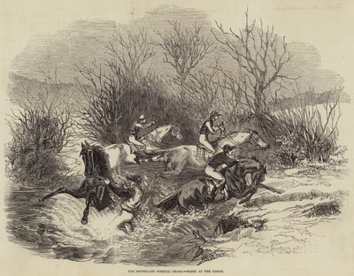 The Southgate Steeple Chase, Scene at the Brook (engraving) by English School