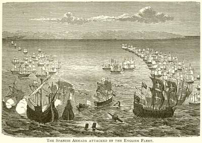 The Spanish Armada Attacked by the English Fleet by English School